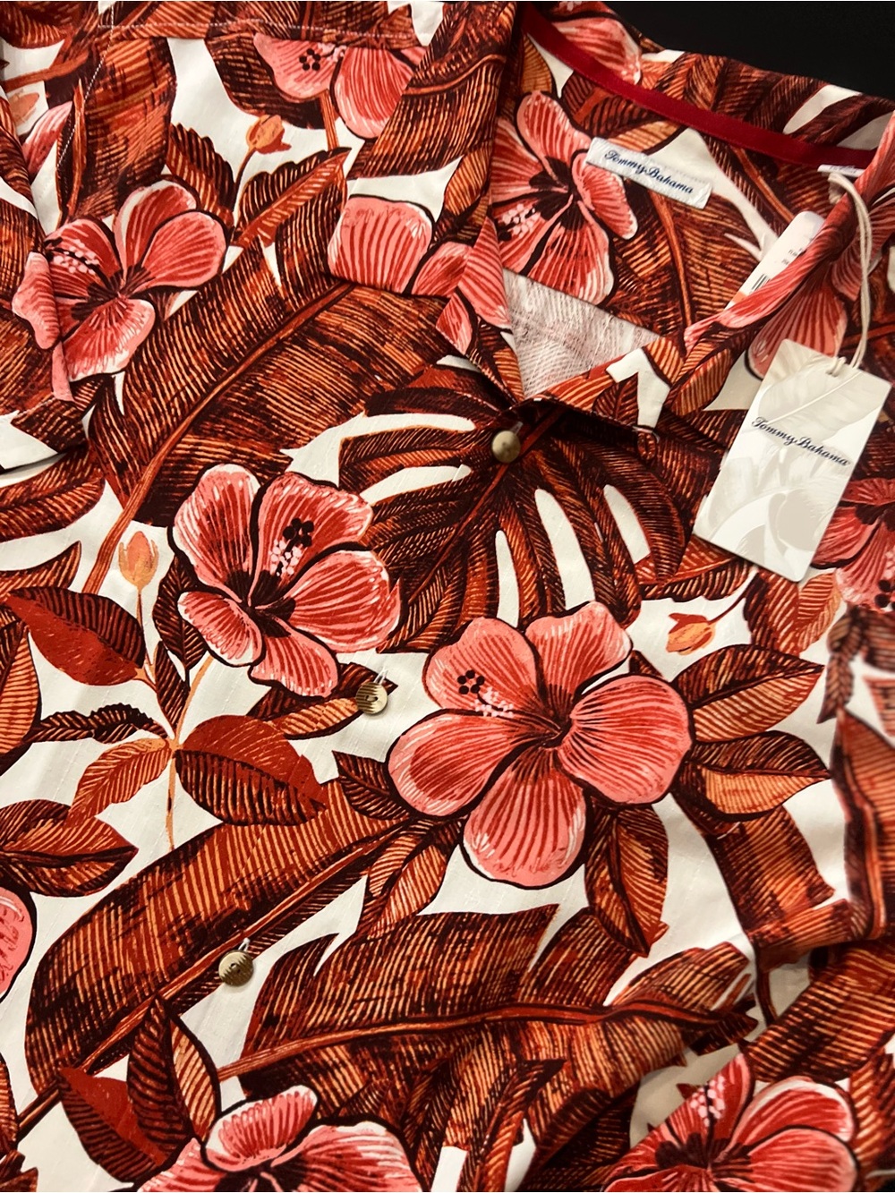 Tommy Bahama 3XL Red Hibiscus Silk Floral Camp Shirt Hawaiian